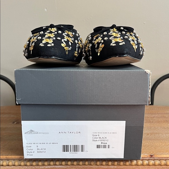 Ann Taylor Black Flats with Gold and Silver Embellishments size 9 NIB - Picture 1 of 5